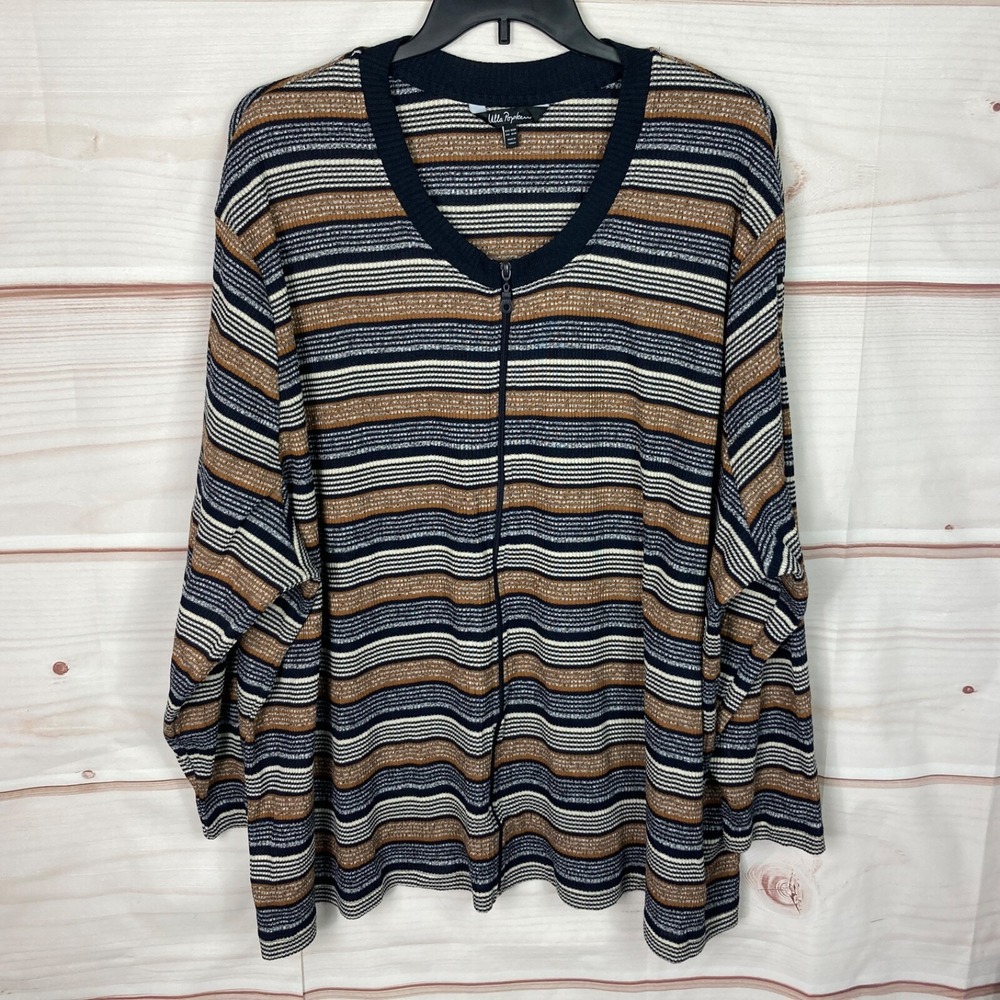 Ulla Popken Sweater Womens 32 34 Blue Stripe Cardigan Full Zip Long Sleeve Knit